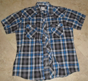 Checked Plaid Pearl Snap Front Short Sleeve Shirt Men's L Large