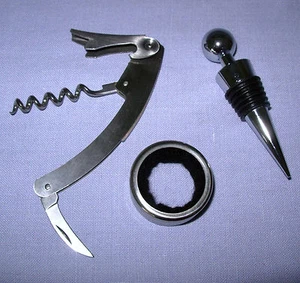 New 3 pc Corkscrew Set w Wine Opener Stopper Collar gift in tin box iMounTEK - Picture 1 of 7