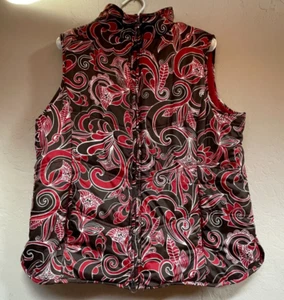 Aventura Womens Black Red Paisley Full-Zip Puffer Vest Large Packable Outdoor - Picture 1 of 9