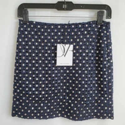 NUEVO CON ETIQUETAS - DVF Falda Diane Von Furstenberg 'Loyola Crystal On Lace', Azul Marino - Talla 0 Foto 1 de 4