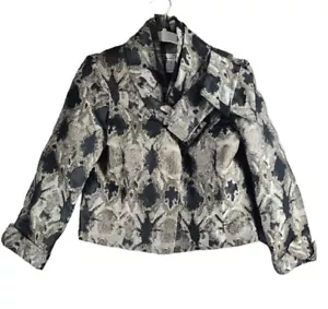 Oscar de la Renta Silver Metallic Brocade Printed Evening/Formal Jacket Sz 6 - Picture 1 of 22