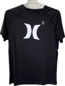 Mens Sun Protection T Shirt Size M Black Hurley UPF 50+ Crew Neck Short Sleeve - Foto 1 di 10