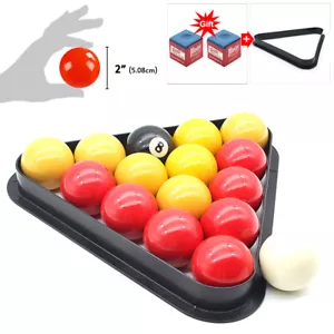 2'' Red and Yellow 16 Balls Triangle Table Rack Set Billiard Pool Cue Sticks - Picture 1 of 10