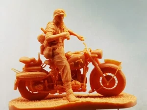 3D Printed 1/72 World War II German Motorcycle Soldiers Man 1-Person Set Plain - Afbeelding 1 van 2