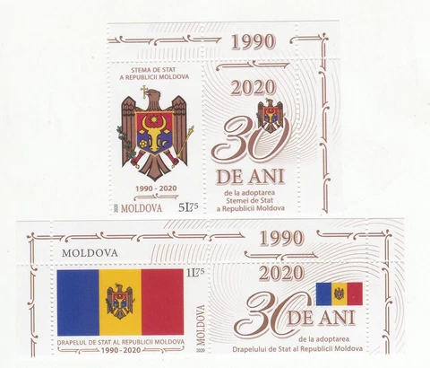 2020 Moldova 30 years adoption coat of arms and national flag , 2 v. with labels Cover