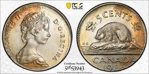 1986 Canada 5 Cent MINT ERROR, Struck on Foreign Planchet 2.50g - PCGS MS 64 - Picture 1 of 3