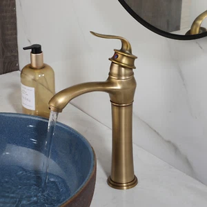 Grifo mezclador alto de lavabo de baño cascada de una sola manija/agujero grifos de latón antiguos - Imagen 1 de 11