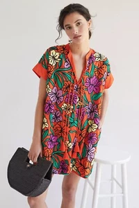 ROLLER RABBIT Embroidered Crewel Floral Tassel Cover-Up Tunic Mini Dress XL $285 - Picture 1 of 13
