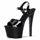 Black Platform Stripper Heels Open Toe (UK 4) Wet Look High Heels Unisex