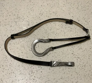 Chico's Black Genuine Leather Slide Adjustable Belt with Gold Tone Hook M/L - Picture 1 of 7