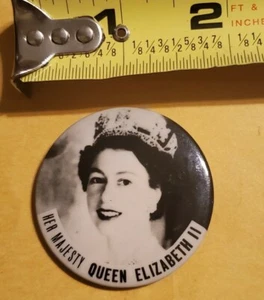 Vintage Su Majestad la Reina Isabel II Pinback Botón Coronación 1 5/8" Redondo - Imagen 1 de 2