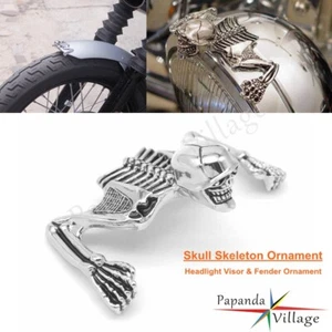 Chrome Highway Hawk Skull Ornament Headlight Visor Skeleton Fits Dyna Steel - Picture 1 of 8