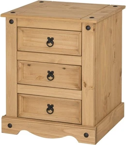 Rustic Pine 3 Drawer Bedside Table | Solid Wood Nightstand | Antique - Picture 1 of 11