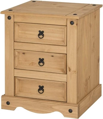 Rustic Pine 3 Drawer Bedside Table | Solid Wood Nightstand | Antique - Image 1 of 4