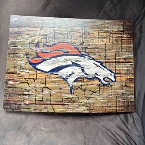 Denver Broncos Distressed Sign. State Shaped Denver Broncos Wall Hanging…. - Picture 1 of 6