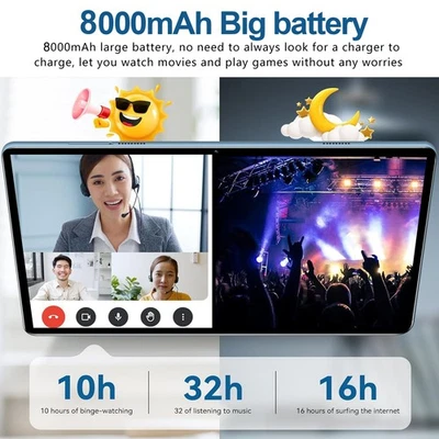 Blue AU Plug Andr-oid 14 Tablet With 10.1 High-Clear Screen Octa-Core Proces CT - Image 1 of 4