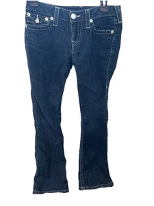 True Religion blue with white contrast embroidery Boot cut jeans Sz 27 womens - Picture 1 of 18