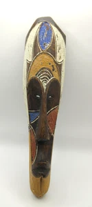 Máscara CARA FLACA de madera pintada tallada a mano africana de 12"x3" arte popular decoración de pared - Imagen 1 de 16