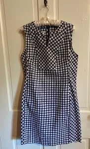 Talbots Dress Black & White Check Linen Blend Shift Classic Women Sz 10 Petite - Picture 1 of 6
