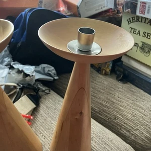 2 Vintage Large Ikea Wooden Scandi Mid Century Style Candle Holder, 11" Tall - Picture 1 of 2