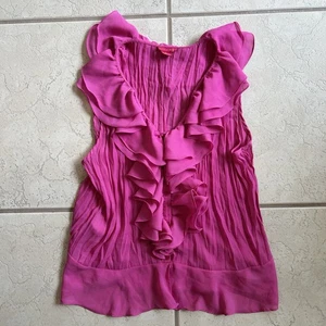 Sunny Leigh Women's Short Sleeve Pleated Ruffle Pink Blouse Size XL - Picture 1 of 4