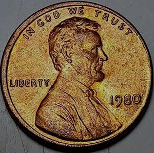 1980 P AU Lincoln Memorial Cent Penny 1C NICE Misaligned Die Obverse Mint Error - Picture 1 of 2