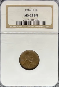 1916-D Lincoln Cent MS62BN NGC (#PA2072130030) - Picture 1 of 2