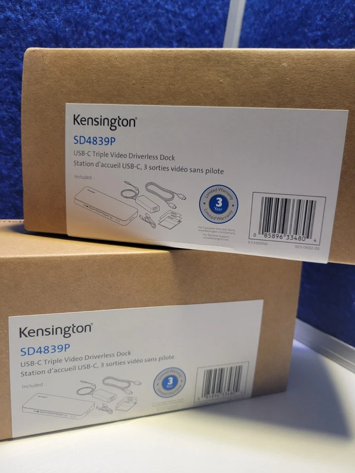 Base sin controlador de video triple USB-C Kensington SD4839P [Caja sellada / Totalmente nueva] Foto 1 de 4