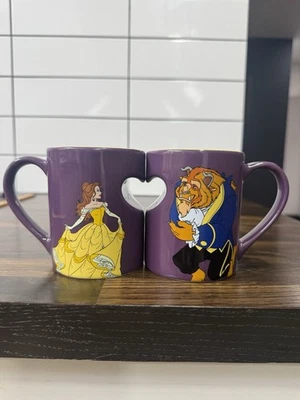 Disney Beauty & The Beast Ceramic Cup Set Pair Matching Heart - Image 1 of 4