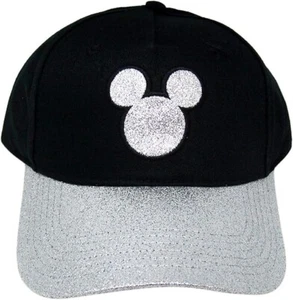 Adult Baseball Hat Mickey Shimmer, Black & Silver Glitter Cap, Classic Disney St - Picture 1 of 3