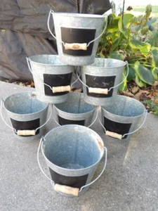 7 Galvanized Pails Bucket Chalkboard Panel Wood Handle Rustic Farmhouse - Picture 1 of 11