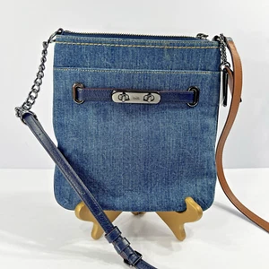 COACH Swagger Swingpack Crossbody Bag Denim with Blue Leather - Picture 1 of 13