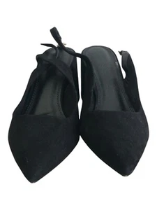 ASOS  Pointed Toe Suede High Block Heels Shoe Black Ankle Strap Pump Womens 9 - Picture 1 of 14