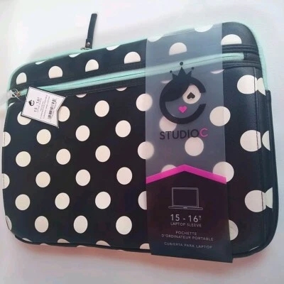 Studio C Macbook Pro Air Laptop Sleeve Case up to 16" Poka Dot Black/Mint/White  - Image 1 of 4