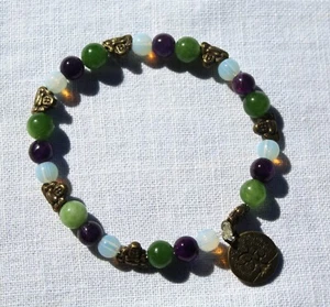 Handmade Stretch Bracelet-Jade-Amethyst-Quartz-Buddha-Tree of Life Charm-18cm - Picture 1 of 3