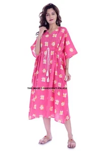 Women Cotton Linen Mini Dress Short Sleeve Casual Boho Kaftan Tunic Plus Size - Picture 1 of 5