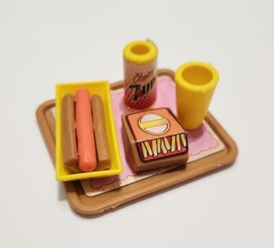 BARBIE DOLL PLAYSET ACCESSORIES HOT DOG FOOD MEAL SET 8 PIECES FRIES 7UP DRINK - Picture 1 of 4