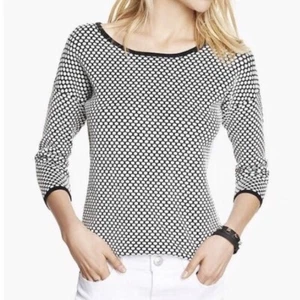 Express Size Extra Small Women’s Sweater Polka Dot Black White 3/4 Sleeve -E1 - Picture 1 of 7
