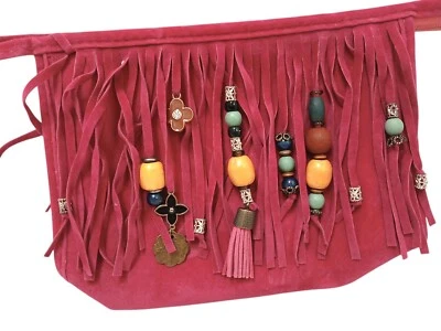 Fringed Clutch Purse BOHEMIAN Beaded Bag Flower Elise Charm Gypsy Hippie FUSCIA  - Image 1 of 4