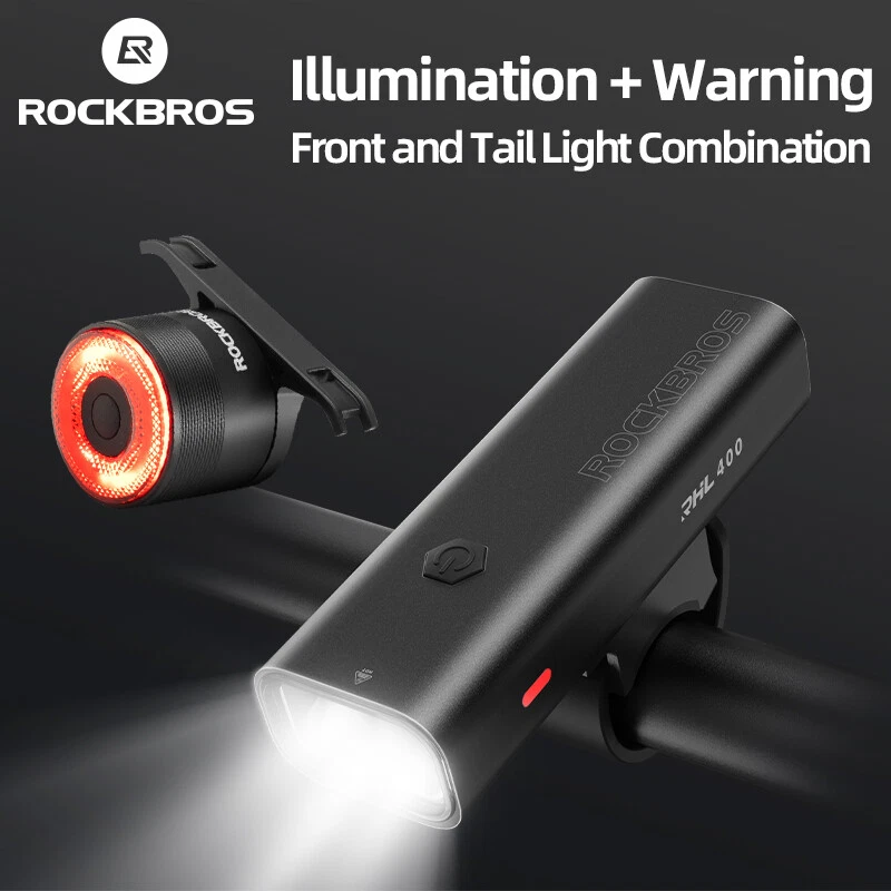 ROCKBROS Headlight and Taillight Combination Bike Front Rear Light Set USB-C LED