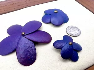Three Dark Purple Blue Metal Flowers Findings Enamel Crafts Embellishments - Picture 1 of 4