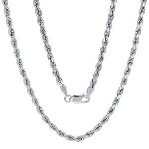 14K White Gold 3mm Diamond Cut Rope Chain Link Necklace Mens Womens 22" - Picture 1 of 9