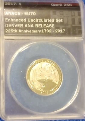 2017 S  ANACS EU 70 ENHANCED UNCIRCULATED SET  DENVER ANA RELEASE Ozark 25c  - Image 1 of 4