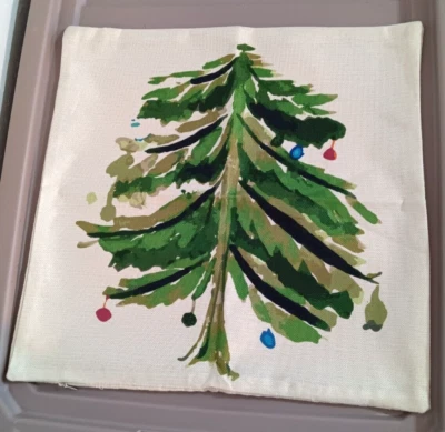 Watercolor Christmas Tree Pillow Covers 18x18 Set of 2 Rustic Green Pine Tree... - Image 1 of 4