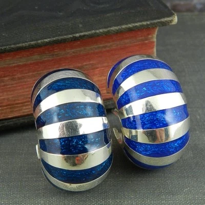 Tiffany & Co. 925 Sterling Silver & Blue Enamel Clip On Earrings - Image 1 of 4