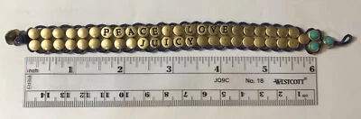 Vintage Rare Juicy Couture Bracelet Peace Love Turquoise Juicy Brass Flip Disks - Image 1 of 3