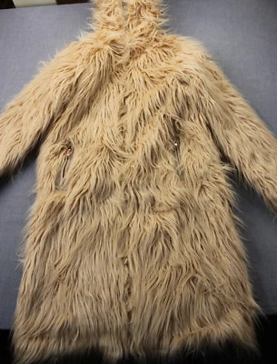 Chaqueta Abrigo CHA SOR Mujer Rosa Pálido Larga Lana Mamut Imitación Piel Con Capucha NUEVO S Foto 1 de 4