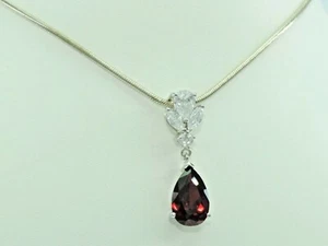 Silber Damen Kette 925er Silber mit Anhänger / Zirkonia & Turmalin - Bild 1 von 5