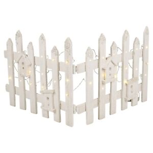 Rustic Wooden Snow Fence 30 LED Lights Christmas Skirt Stand Cover Silver Set 1