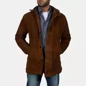 Herren braun weiches Wildleder Lammfell Leder Blazer handgefertigt modisch lässig formell - Bild 1 von 8